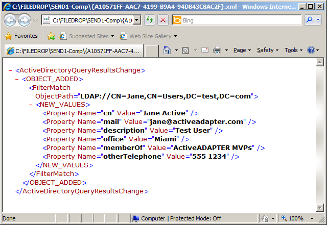 ActiveADAPTER query results XML example